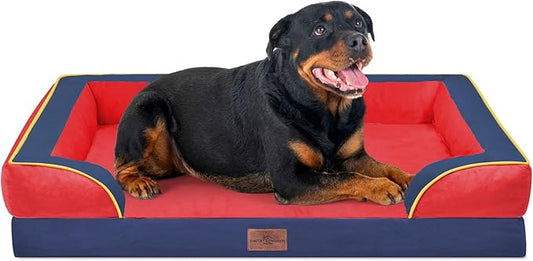 Comfort Expression Orthopedic Dog Bed for Extra Large Dogs 45x35 Inch, Waterproof Egg Crate Foam XL Pet Bed with Removable Bolsters, Dog Couch with Washable Cover & Non-Slip Bottom, Kansas