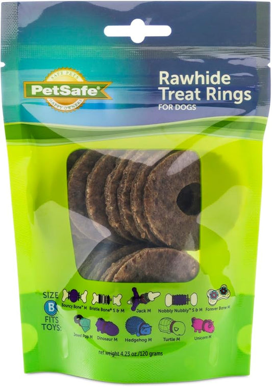 PetSafe Busy Buddy Natural Rawhide Rings - Long-Lasting Chew Refills - Quality Ingredients - Original Rawhide Flavor - Size B - 16-Pack