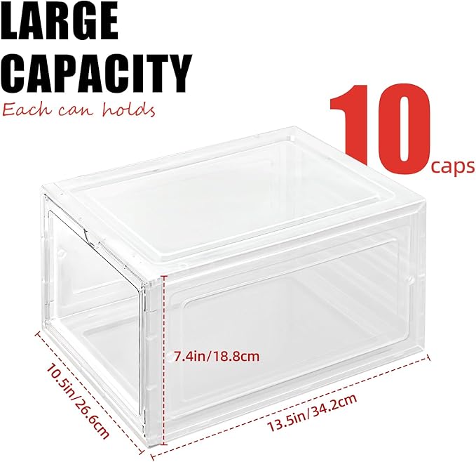 4 Pack Clear Hat Storage Box, Stackable with Magnetic Door, Holds 8 Hats Each