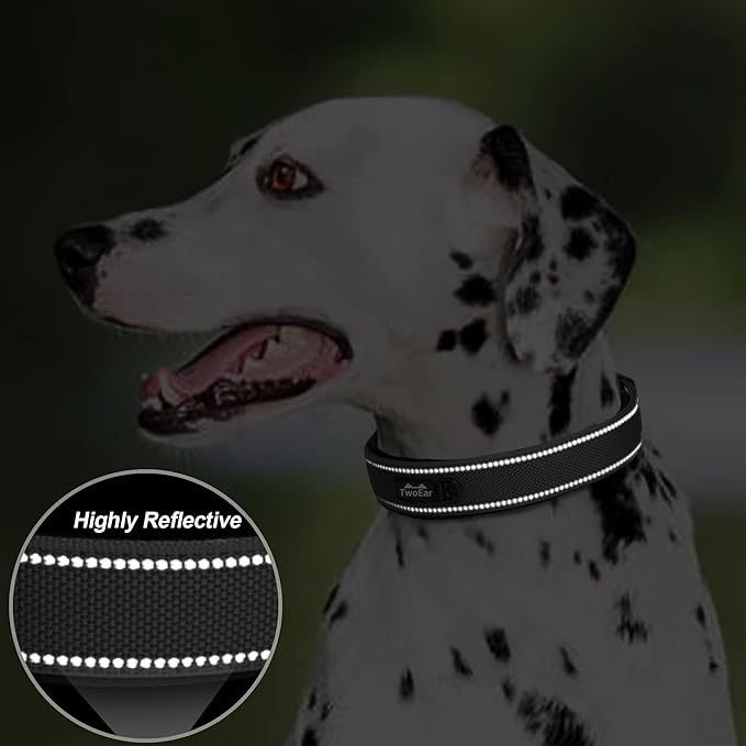 PetiFine Dog Collar for Large Dogs, Neoprene Padded and Adjustable, Reflective Wide Heavy Duty Pet Collars with Durable Metal Belt Buckle for Walking, Red, XL