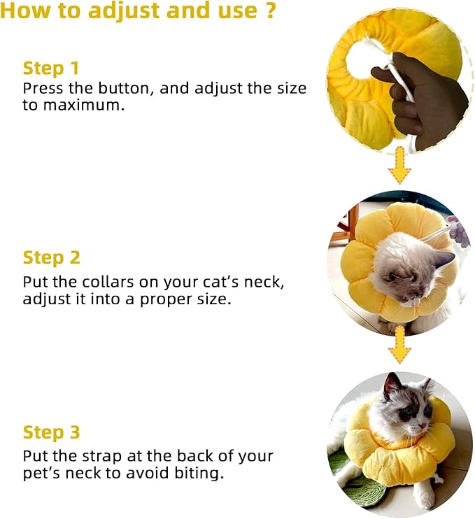 KUDES Cat Small Dog Recovery Collar, Cute Sunflower Neck Cone After Surgery, Adjustable Pet E Collar, Wound Healing Protective Cone Surgery Recovery Elizabethan Collars for Small Pets