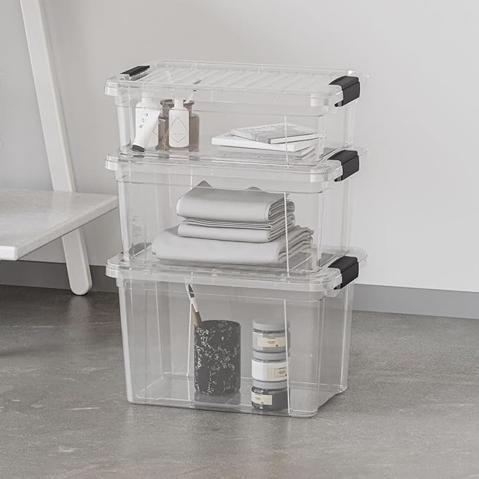 Superio Clear Storage Box with Lid, 2.5 Quart Plastic Container Bins for Organizing, Stackable Crates, BPA Free, Non Toxic, Odor Free, Organizers, 18 Pack