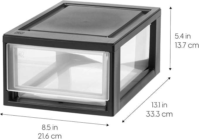 IRIS USA 6 Qt. Plastic Drawer Storage Organizer Stacking Drawers, 8-Pack, Stackable Unit with Sliding Drawer for Clothes Bedroom Kitchen Under Sink Pantry Craft Room Bathroom Dorm Office, Black