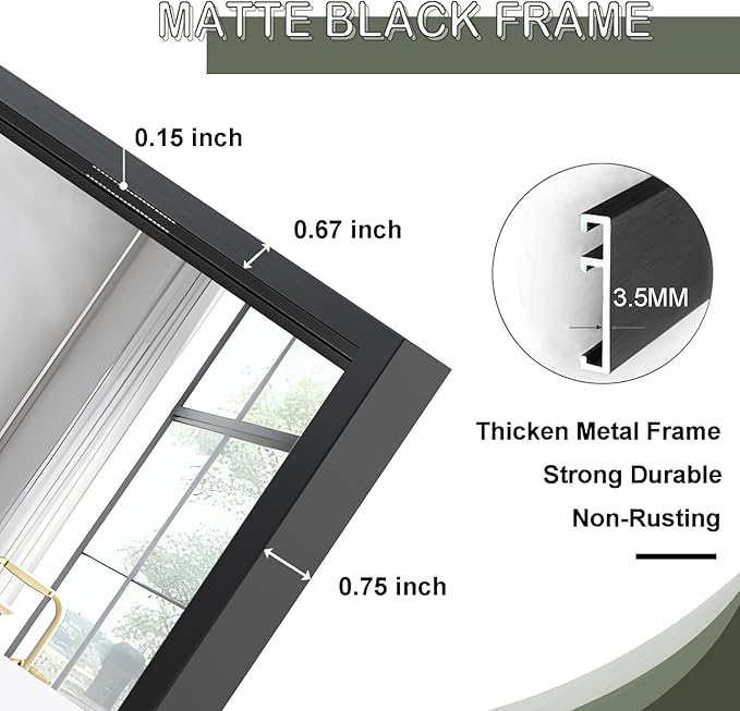 Rectangle Bathroom Mirror 28x34 inch, Large Mirror with Black Frame, Rectangular Vanity Mirror 28" X 34", Modern Matte Wall Mounting Mirrors, Hang Horizontal or Vertical