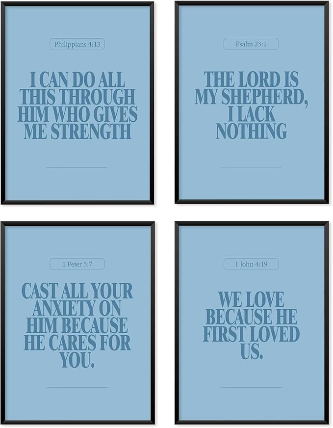 Locomiss Light Blue Christian Wall Art Decor, Modern Bible Verse Prints