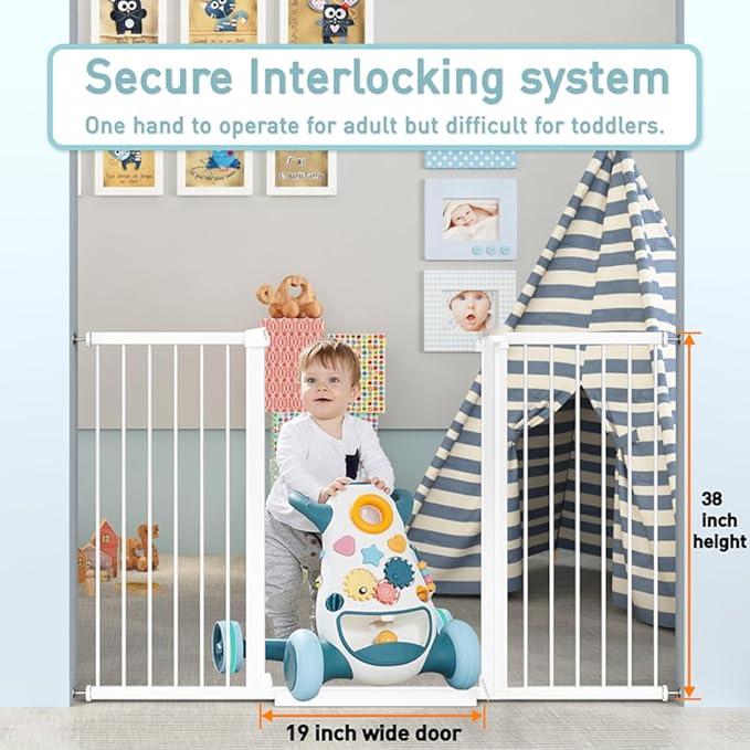 Fairy Baby 24.0"-26.7" Inch Narrow Baby Gate, 38" Extra Tall Dog Gate for Stairs & Doorways, Metal Safety Child Gate for Kids and Pets, Pressure Mounted Gate Fence No Drill, White