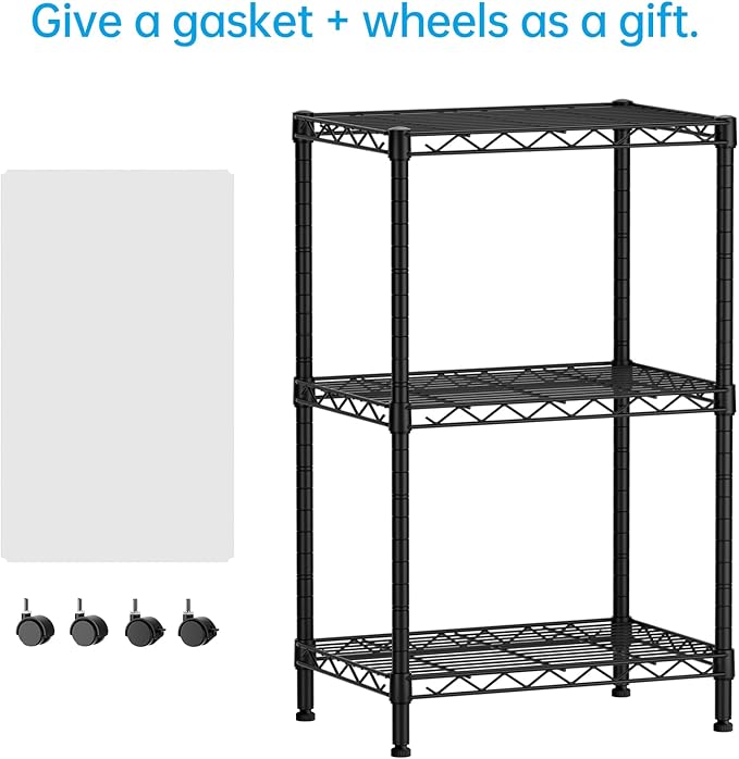 SINGAYE 3 Small Shelves Storage Shelf Wire Shelving Unit Metal Shelf Adjustable Organizers Storage Shelving with Wheels for Bathroom Laundry Room Kitchen Pantry11.5”D x 17.3”W x 30”H Black