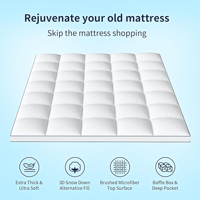 Twin Mattress Topper for Back Pain, Extra Thick Pillowtop, Cooling and Plush Mattress Pad Cover Bed Topper Protector with 8-21 Inch Deep Pocket