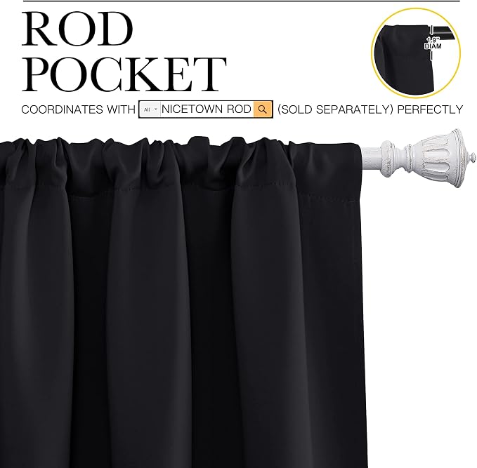 NICETOWN Black Blackout Curtain Blinds