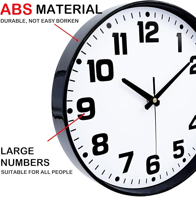 Modern Silent Wall Clock, 12 Inch Non-Ticking Battery Operated Clock, Round