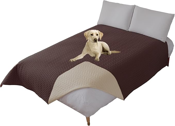 GIBZ Waterproof Dog Bed Cover Anti Slip Pet Furniture Protector Washable Blanket Large Soft Quilted Mat, Coffee, 75x180cm
