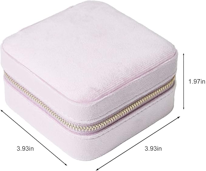 Customizable Compact Velvet Jewelry Box with Mirror, Travel Jewelry Case, Travel Jewelry Organizer, Jewelry Box for Women and Girls, Small Jewelry Organizer (Flower Design, Lavender Pink)