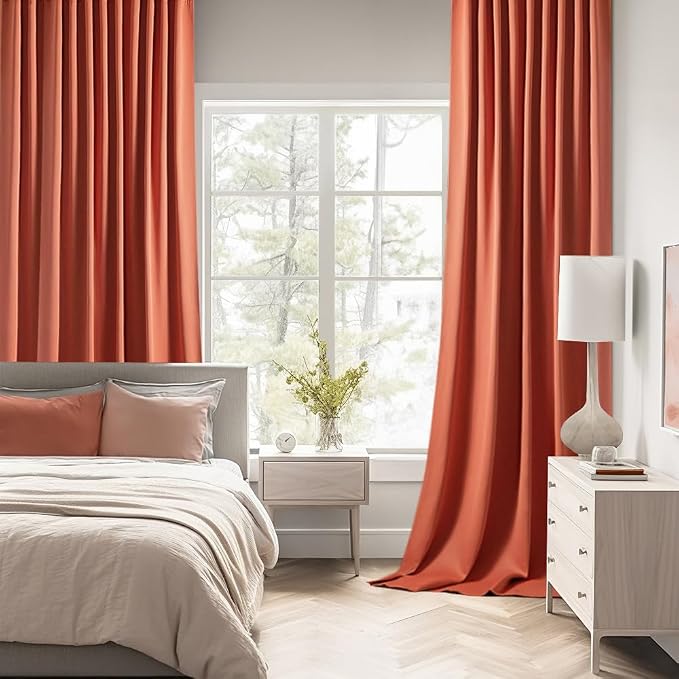 MIULEE Back Tab Burnt Orange Blackout Curtains 102 Inch Long 2 Panels Set