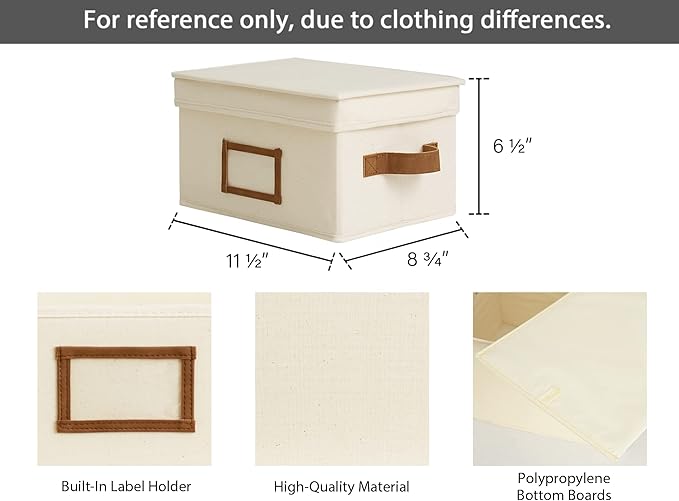 StorageWorks Storage Bins with Lids, Decorative Storage Boxes with Lid and PU Handles, Foldable Storage Baskets for Closet, Shelves, Stackable, Ivory, Medium, 3-Pack