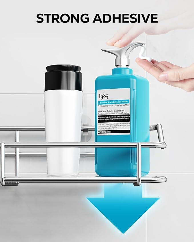 Nieifi Shower Caddy Shelf Storage Rack Adhesive Without Drilling Stainless Steel with Hooks for Washroom, Lavatory, Restroom, Toilet, Bathroom, Kitchen - 2 Pack