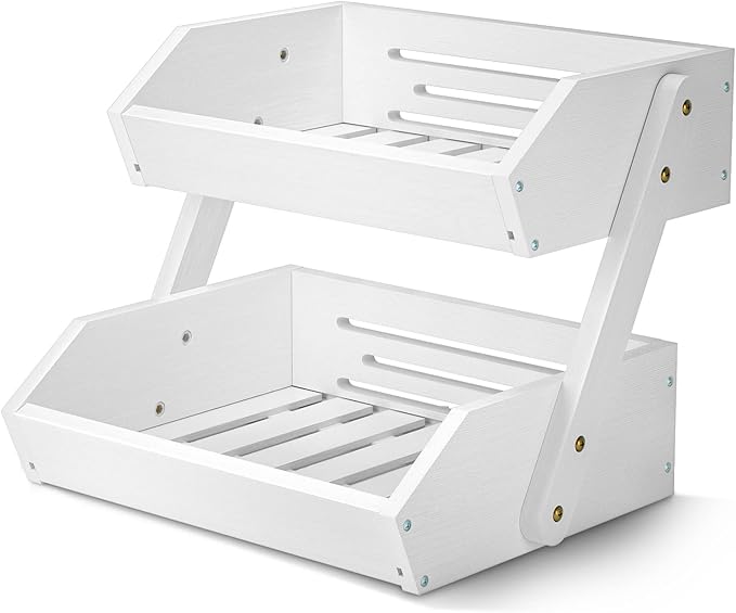 G.a HOMEFAVOR Fruit Basket for Kitchen, 2-Tier Fruit Bowl for Kitchen Counter, Vegetable Storage Stand for Fruit Shop, 15 mm Thickness (WHITE)