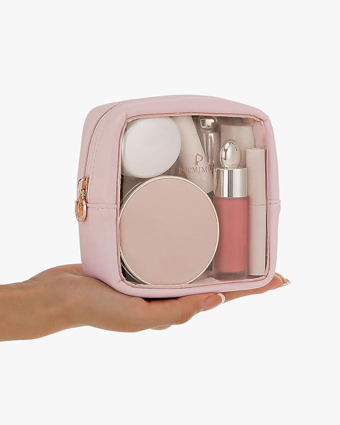 Pocmimut Makeup Bag,Mini Makeup Bag Cute Pouch Purse Organizer Travel Essentials,Clear Makeup Pouch for Car Accessories for Women,Pink
