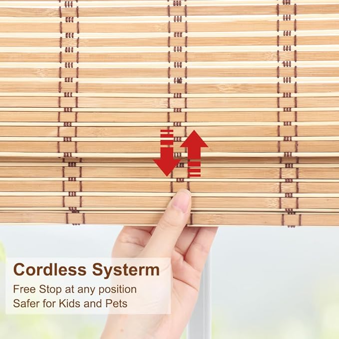 LUCKUP Cordless Roman Shades, Roll Up Bamboo Blinds