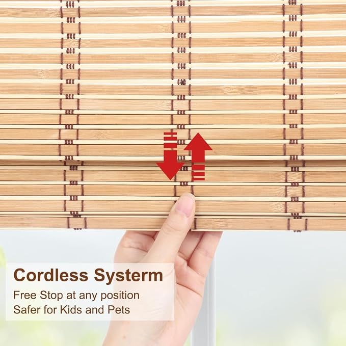 LUCKUP Cordless Roman Shades, Roll Up Bamboo Blinds