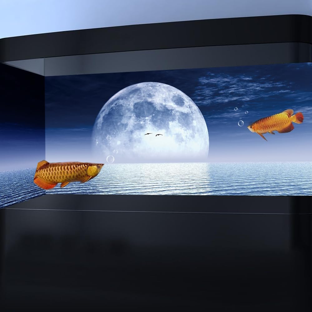 Moon Aquarium Background,Cool Sea Galaxy Parallel Space Themed Fish Tank Background, Cool Terrarium Background 36X24IN with 8 EVA Double-Sided Tape