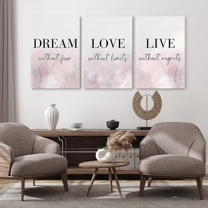 GUBIYU Love Decor for Bedroom Dream Live Quotes Posters Prints Set of 3 Pink