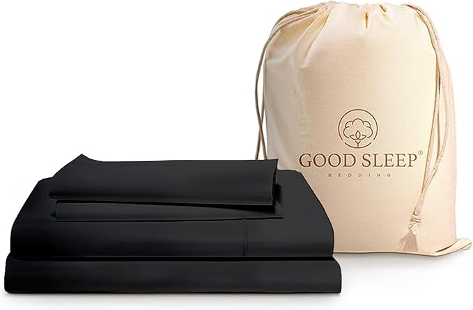 Good Sleep Bedding Cal King Sheet Set - 100% Egyptian Cotton Sheets California King Size, 4 Pc, California King Sheets, Soft, California King Sheet Sets Deep Pocket Fits Upto 16" - Black