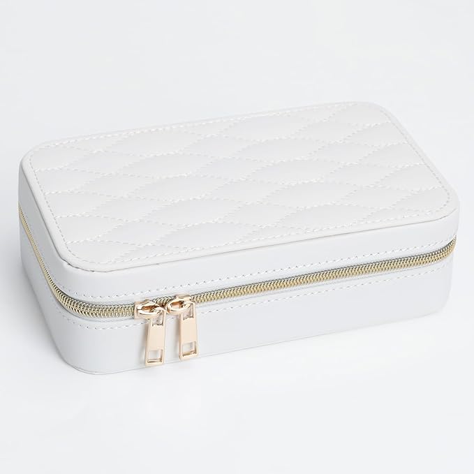 Elegant Travel Jewelry Case for Women - Multi-Function Jewelry Organizer with Necklace Hooks, Ring Slot, and Velvet Lining, Perfect for Trips White