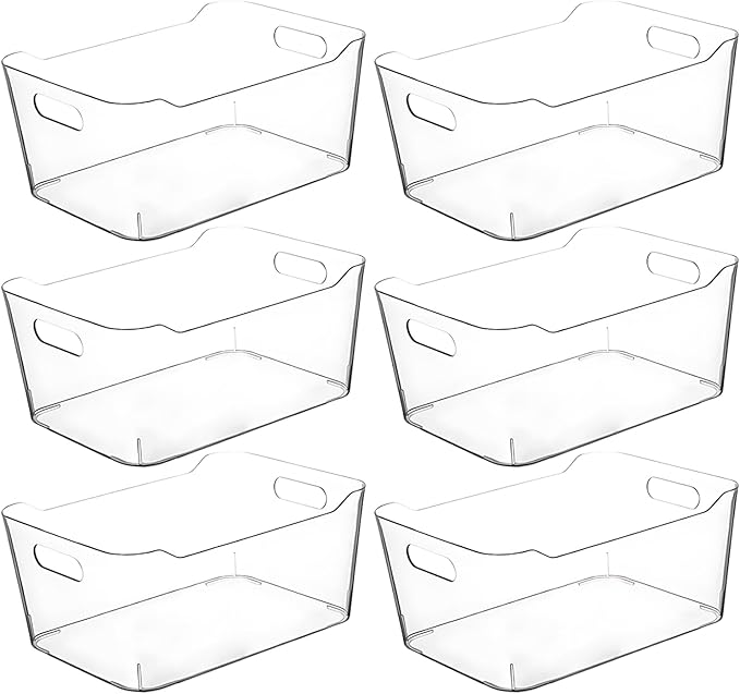 Clear Plastic Storage Bins, Perfect for Kitchen Organization or Pantry Organization and Storage, Medium Fridge Organizer Plastic Bins, Pantry Organization and Storage Bins, Cabinet Organizers