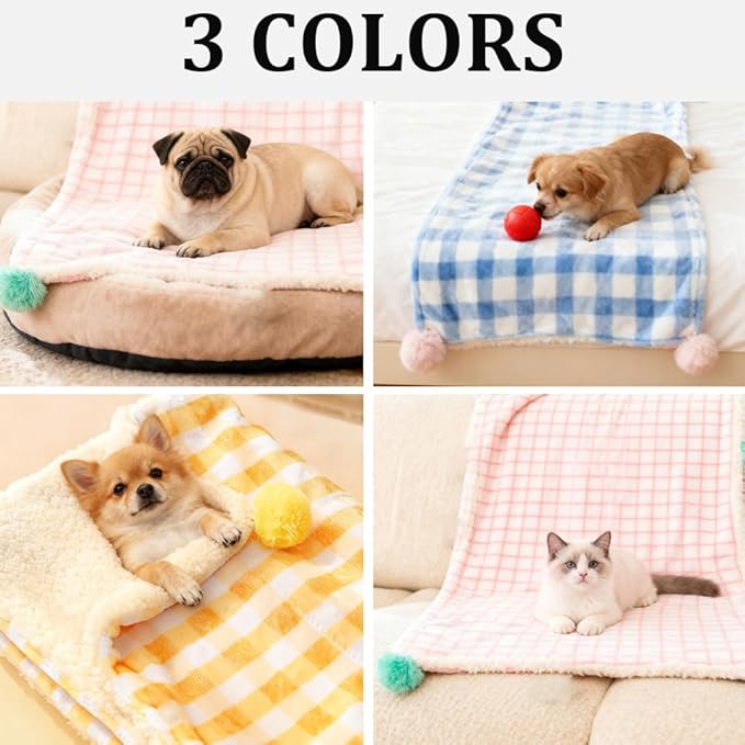 3Pcs Blankets Soft Fluffy Sherpa Fleece Pet Blanket Plaid Blanket for Dog Puppy Cat (Plaid-3pcs, Small)