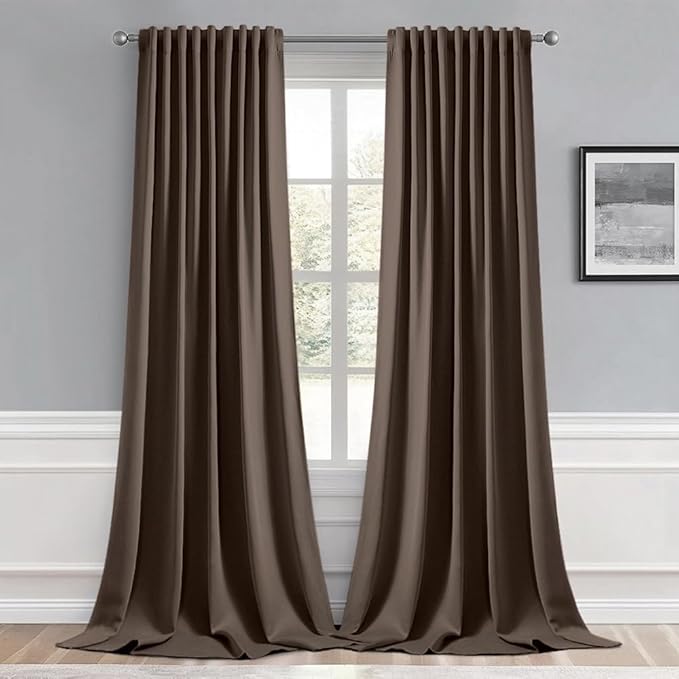 MIULEE Chocolate Brown Back Tab Blackout Curtain 96 Inch Long 2 Panels Set