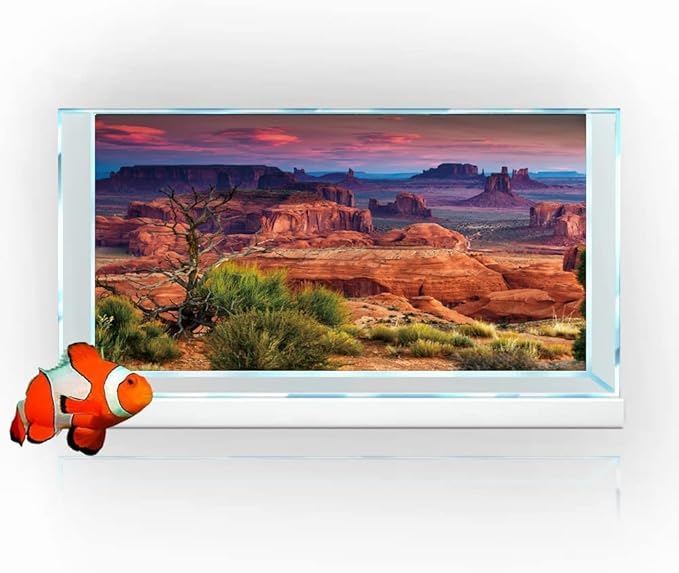 24X12IN Desert Loess Rock Cactus Oasis Reptile Habitat Background, Natural Sunset Desert Themed Terrarium Background, Aquarium Background with 10 EVA Double-Sided Tape
