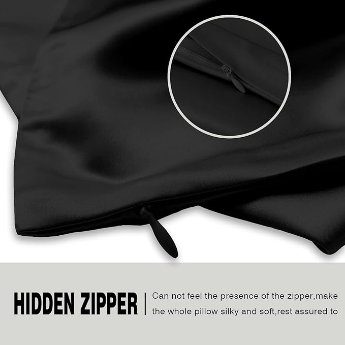 Natural Mulberry Silk Pillowcase with Hidden Zipper for Hair and Skin Standard Size 20"X 26" Soft Breathable Smooth Cooling Pillow Covers for Sleeping(Black,1Pcs)