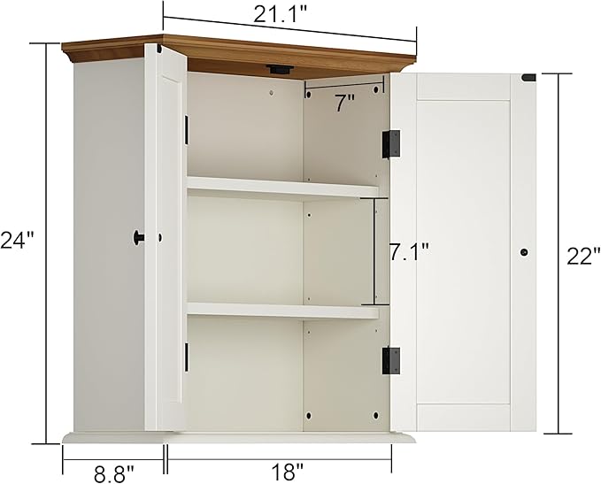 ChooChoo Bathroom Wall Cabinet, Over The Toilet Space Saver Storage Cabinet, Medicine Cabinet with 2 Door and Adjustable Shelves, Cupboard, Antique White & Brown