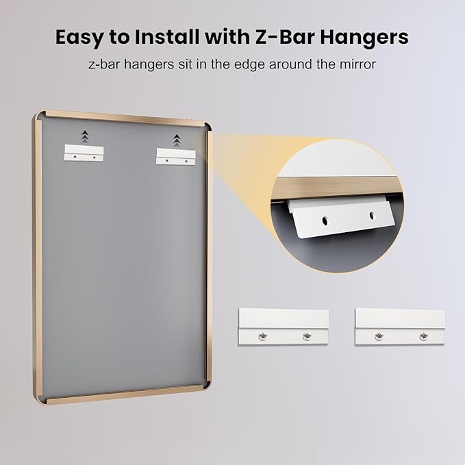 LOAAO 40”X30” Gold Bathroom Mirror, Rounded Rectangle Gold Frame Mirror, Brushed Gold Bathroom Vanity Mirror Wall-Mounted, Anti-Rust, Tempered Glass, Hangs Horizontally or Vertically