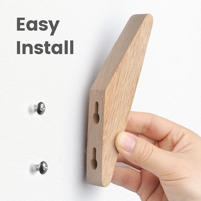 COCOYA 2Pack Natural Rubber Wood Wall Hooks 25 LBS