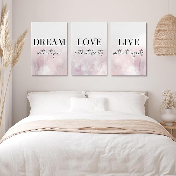 GUBIYU Love Decor for Bedroom Dream Live Quotes Posters Prints Set of 3 Pink