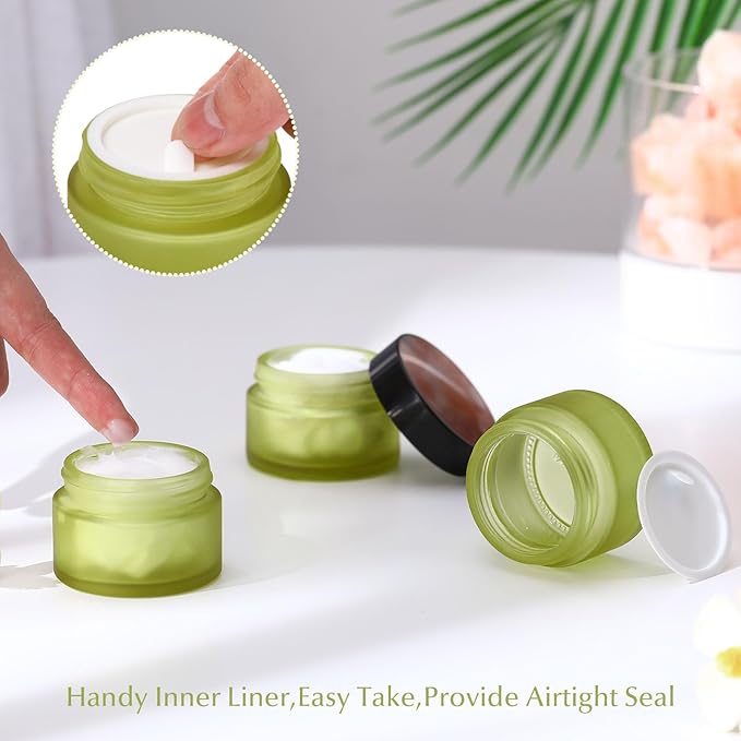 Domensi 60 Pcs 1oz Glass Jars with Lids Bulk Salve Tins Winter Cream Container Small Glass Candle Cosmetic Jars for Travel Lip Balm with Inner Liners for Lotion Sample Cream(Green, Black Lid)