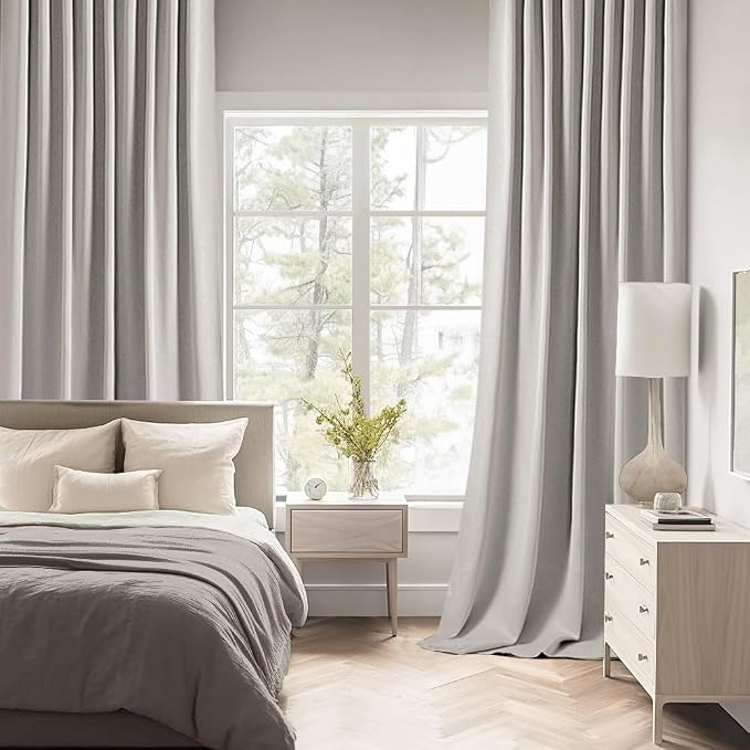 MIULEE Stone Back Tab Blackout Curtains 108 Inch Long 2 Panels Set