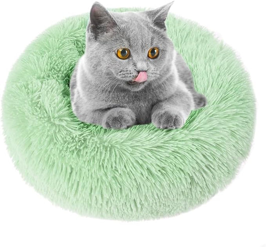 otoez Kitten Puppy Bed Extra Small XS Round Dog Cat Beds Anti Anxiety Plush Pet Calming Donut Bed with Non-Slip Waterproof Bottom, Washable (15.7",Teal)