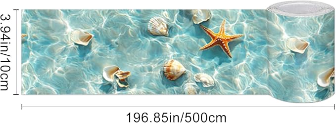 HOMETITUTE Wallpaper Border Peel and Stick Wall Border Coastal Shell Water
