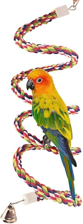 Bird Rope Perch Parakeet Toys, Spiral Cockatiel Toy, 63" Bird Bungee Rope Perches, Cage Accessories