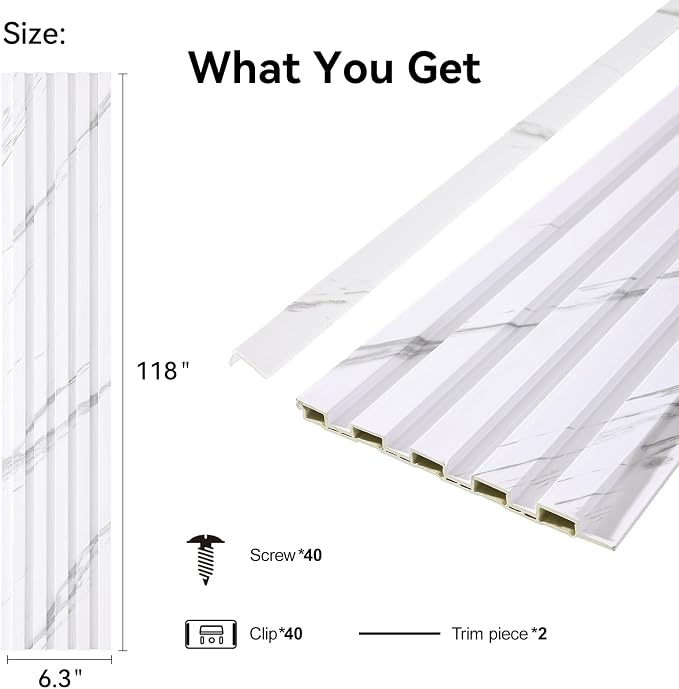 8-Pack WPC Wall Panels 118’’ x 6.3’’ 3D Slat Wall Panel Acoustic Wall Paneling