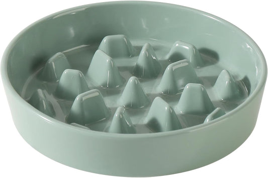Ceramic 9.5 inch Dog Bowl Slow Feeder, Slow Pet Food Dish for Large Dog, Stop Bloat, Preventing Choking(Single Bowl,Light Green)