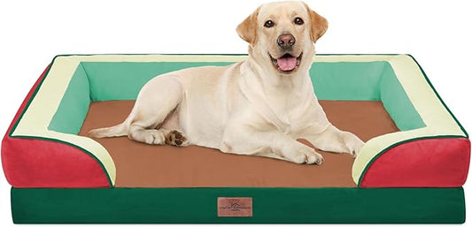 Comfort Expression Orthopedic Dog Bed for Extra Large Dogs 42x30 Inch, Waterproof Egg Crate Foam XL Pet Bed with Removable Bolsters, Dog Couch with Washable Cover & Non-Slip Bottom, Watermelon Mist