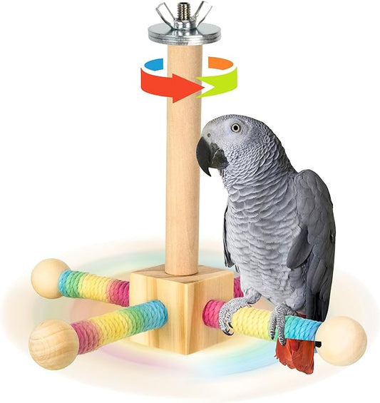 Agape Bird Toy, Parrot 360° Interactive Rotating Perch, Bird Cage Accessories for Small and Medium Parrots to Expend Energy, Wooden Stand for Parakeets Cockatiels Lovebirds Conures Finches Budgies