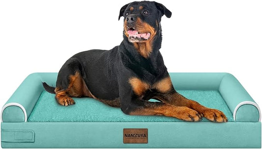 Large Dog Bed Orthopedic Washable: Beds Bolster XXL Bed Big XLarge Dogs Egg Crate Foam Sofa Couch Waterproof Removable Cover - Aqua Blue