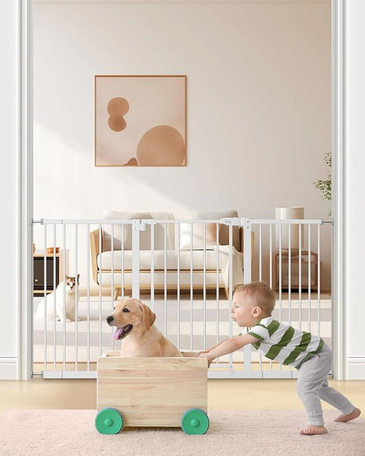 keny 29"-55" Extra Wide Baby Gate, Pressure Mounted No Drilling Dog Gate for Stairs Doorways, Easy Walk Through Safety Gate for Babies or Pets, 30" Tall, White