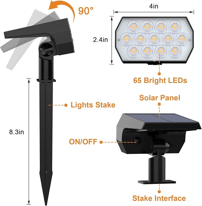 WELALO Solar Spot Lights Outdoor, Solar Landscape Spotlights, Solar Powered