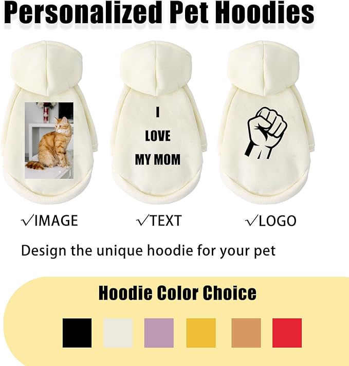Custom Dog Hoodie, Personalized Sweatshirt with Photo Text Name Logo, Customized Hooded Sweater for Small Medium Large Dogs & Cats (Beige, XXX-Large)