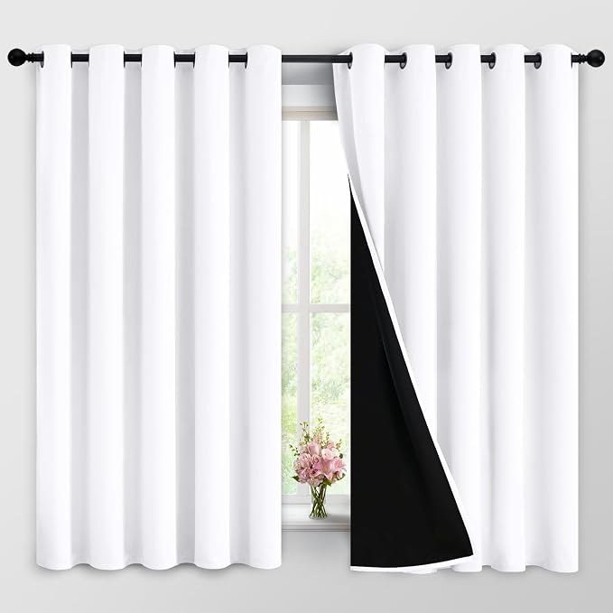 Yakamok 2 Thick Layers Pure White 100% Completely Blackout Curtains Thermal
